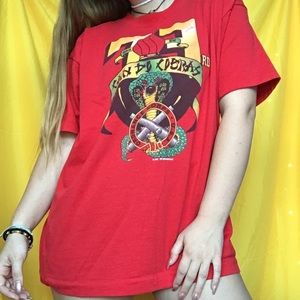 red and yellow vintage graphic tee